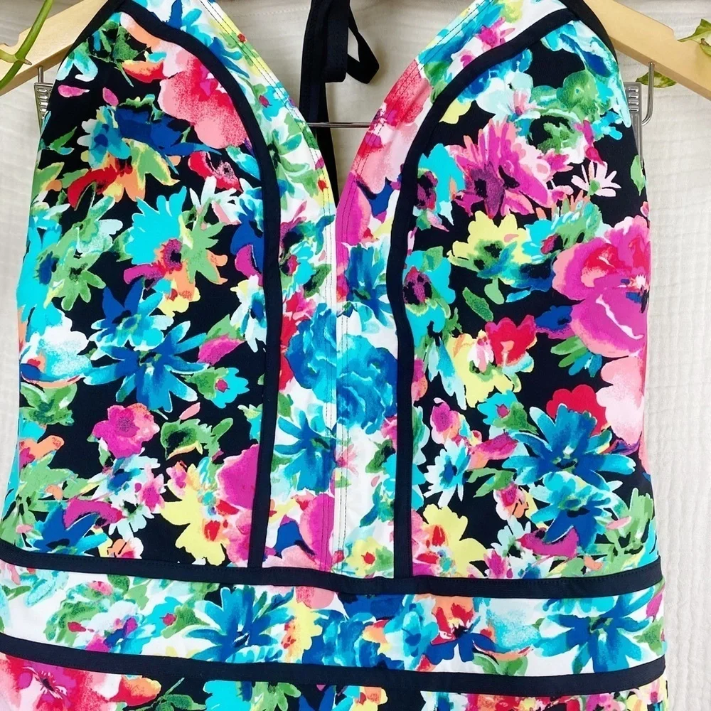NWT BLEU ROD BEATTIE TWO OF A‎ KIND MULTICOLOR FLORAL ONE PIECE​​​​​ - Picture 4 of 10